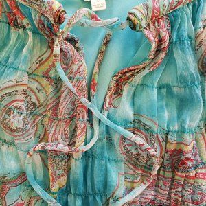 Anthropology ADIVA Large Swing Top Turquoise Shimmery Boho Flowy Paisley L